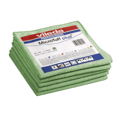 Lavette microfibre Microtuff plus vert vileda 38 x 38 cm - Paquet de 5