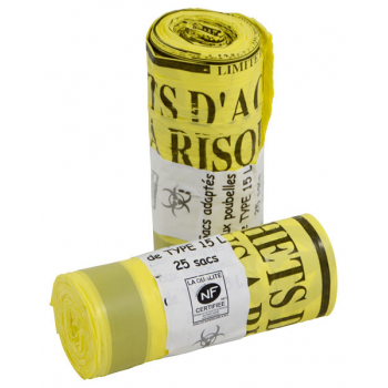 Sac déchets médicaux "DASRI" 19 μm jaune 15 L - Carton de 20 x 25