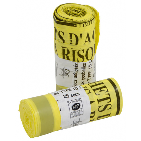 Sacs dechets medicaux  15l “dasri” 19 my jaune - carton de 20 x 25