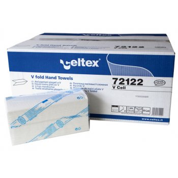 Essuie-mains V 100% cellulose Ecolabel blanc Celtex 2 plis 23 x 21 cm - Carton de 15 x 210 F