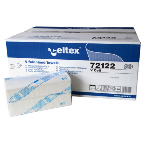 Essuie-mains V cellulose Ecolabel blanc Celtex 2 plis 25 x 21 cm - Carton de 15 x 210 F