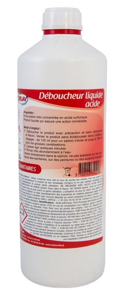 Déboucheur Liquide Acide - Wc, Sanitaires et Canalisations Surpuissant  “ORLAV” - Flacon de 1 L - Cleanplanet