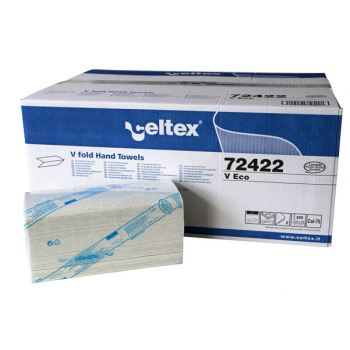 Essuie-mains V recyclé Ecolabel Celtex blanc 2 plis 25 x 21 cm - Carton de 15 x 210 F
