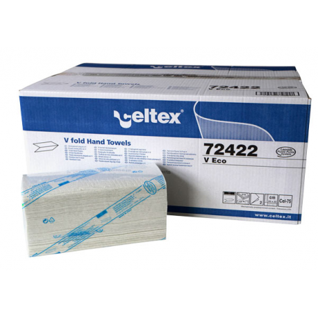 Essuie-mains V recyclé Ecolabel Celtex blanc 2 plis 25 x 21 cm - Carton de 15 x 210 F