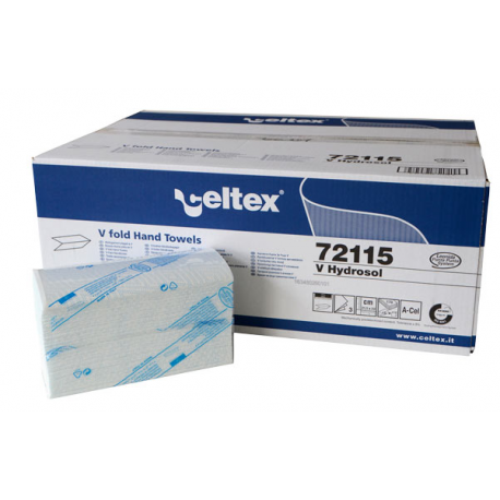 Essuie-mains V 100% Cellulose Ecolabel hydrosoluble 3 plis 21,5 x 21 cm - Carton de 15 x 170 F