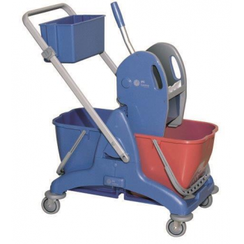 Kompletter Waschwagen mit 2 x 15 L Eimern + Pressen + Behälter - Einheit
