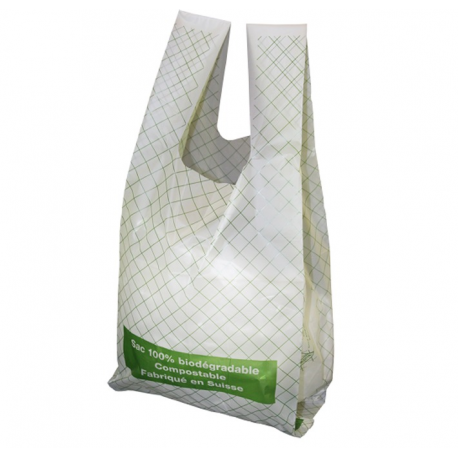 Sac compostable 7 L a bretelles 20 μm vert transluicide - Carton de 32 x 20