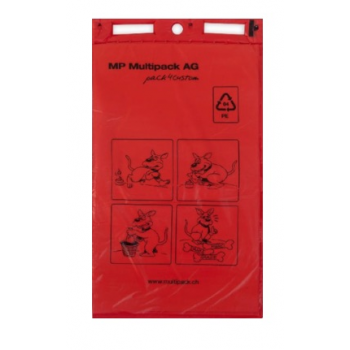 Sac pour déjections canines HDPE 14my rouge en bloc, perforation universelle - Carton de 20 x 100