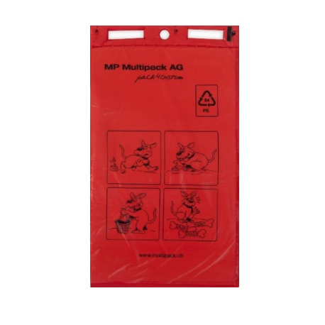 Sac pour déjections canines HDPE 14my rouge en bloc, perforation universelle - Carton de 20 x 100