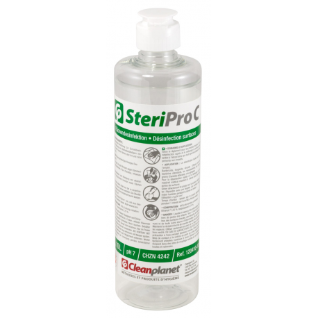 Steripro C - Solution alcoolique désinfectante de surface avec bouchon clapet - Flacon de 500 ML