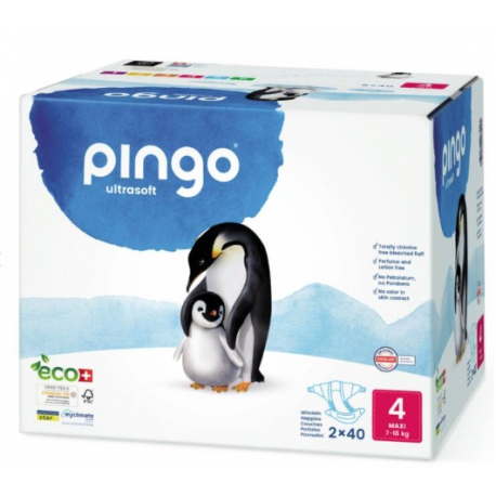 Couches Pingo "Eco Suisse" MAXI T4 7-18 Kg - Carton de 2 x 40 Couches
