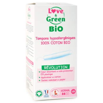 Tampon mit Applikator - Normal "Love and Green" - Schachtel mit 12 x 16 Einheiten