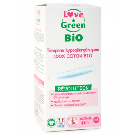 Tampon mit Applikator - Normal "Love and Green" - Schachtel mit 12 x 16 Einheiten