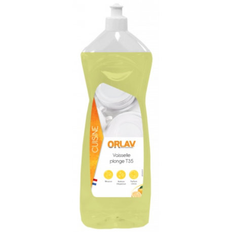 Vaisselle Plonge T35 - Nettoyant dégraissant vaisselle main “ORLAV” Parfum Citron - Carton de 12 x 1 L