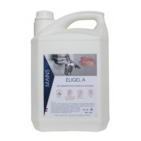 Eligel A - Gel désinfectant hydroalcoolique mains Gamme Simplement sans parfum sans colorant - Bidon de 5 L