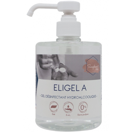 Eligel A - Gel désinfectant hydroalcoolique mains Gamme Simplement sans parfum sans colorant - Carton de 6 x 500 ml