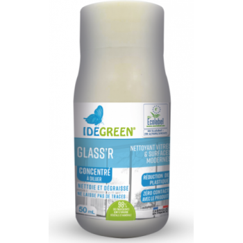 Glass’r Caps - Nettoyant Vitres Et Surfaces Modernes Concentré Idegreen - PAE et Ecolabel - Carton 2x12x50ml