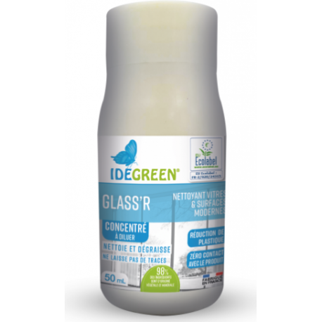 Glass’r Caps - Nettoyant Vitres Et Surfaces Modernes Concentré Idegreen - PAE et Ecolabel - Carton 2x12x50ml